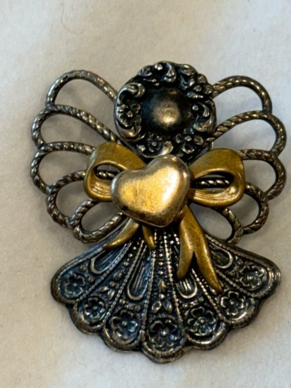 Angel Brooch with Gold Heart